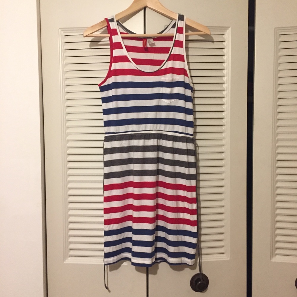 H&M Divided White Blue Red Stipe Summer Tank Dress